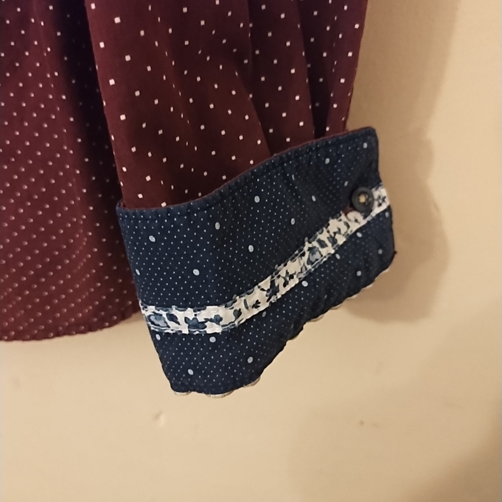 Denim And Flower Men's Burgundy Mini Polka Dots Shirt Size Medium - Picture 7 of 11